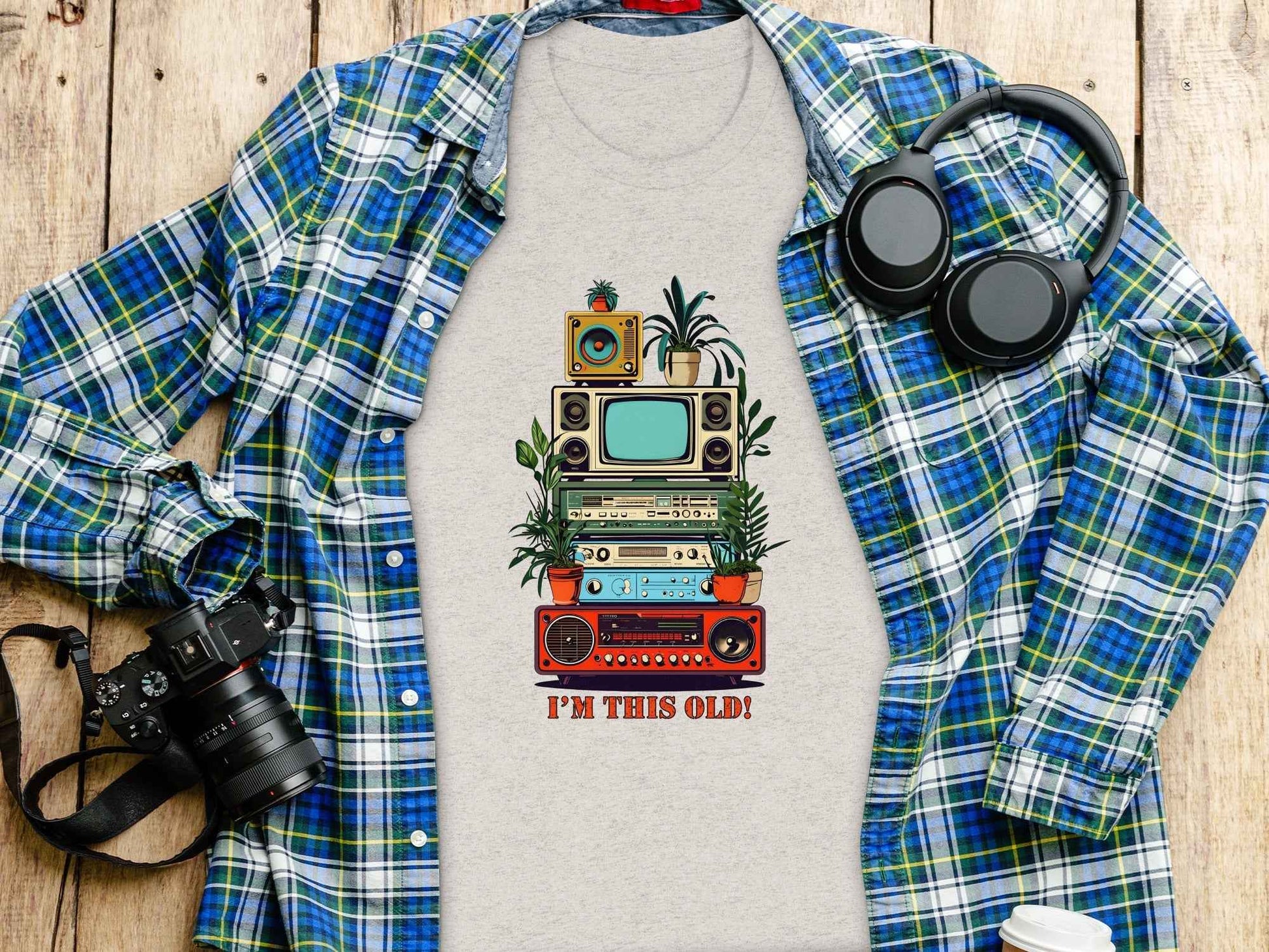 I'm This Old Electronics Tower With Plants Graphic T-Shirt
