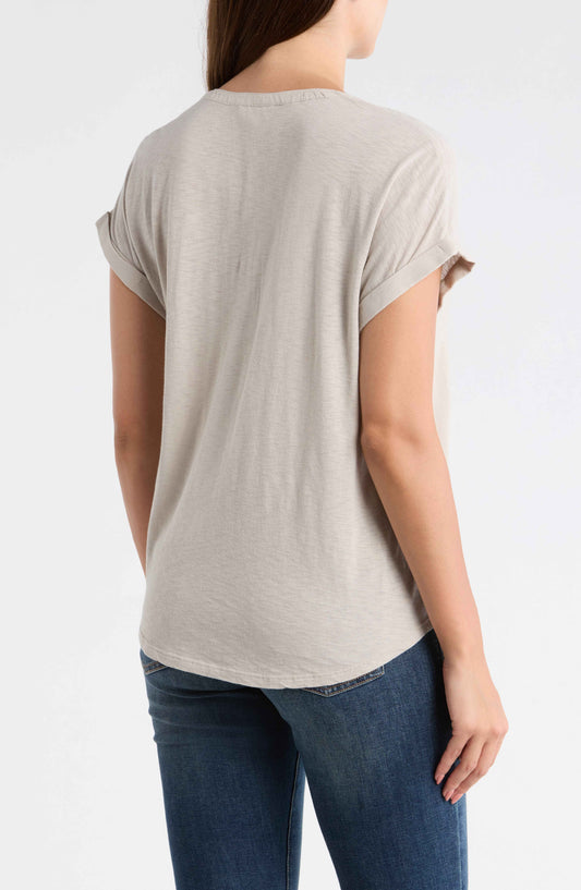 [7WD61511-290] WOMENS LUCKY BRAND MIXED MEDIA HENLEY - DOVE