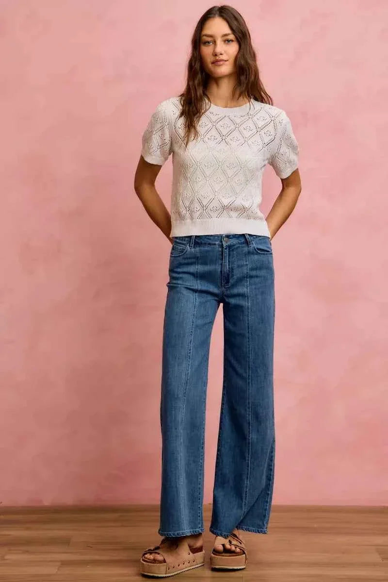 Seam Detail Mid Rise Stretch Denim Jeans by So Me