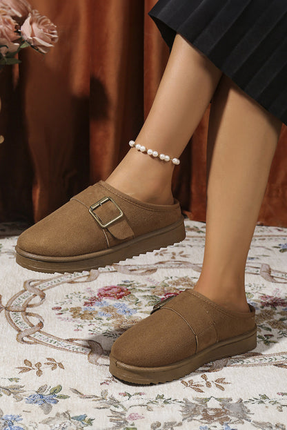 Jasmine Faux Suede Buckle Strap Detail Winter Slippers