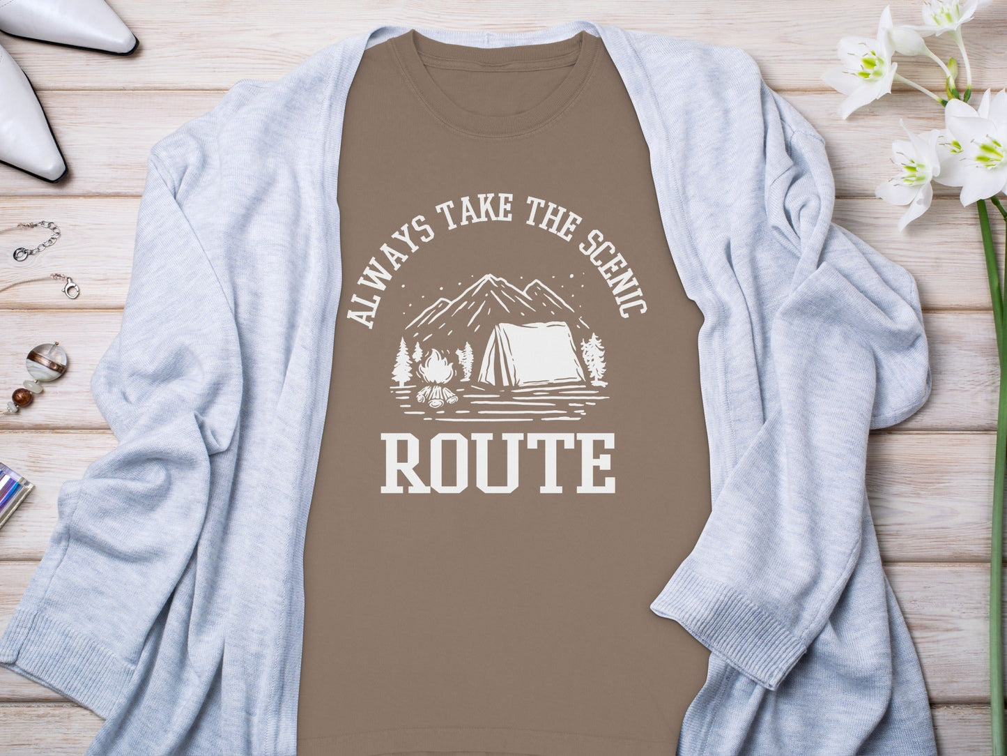 Always Take The Scenic Route Camping Adventure Long Sleeve T-Shirt