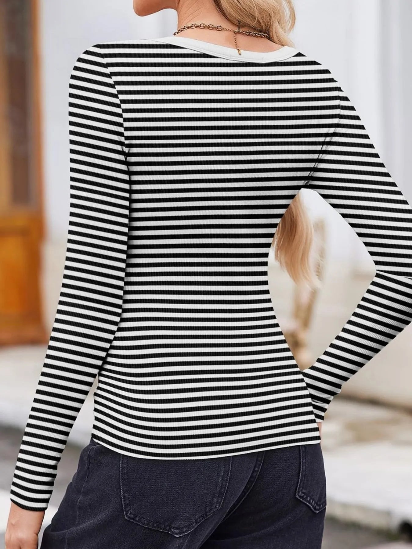 Striped Long Sleeve Scoop Neck T Shirt