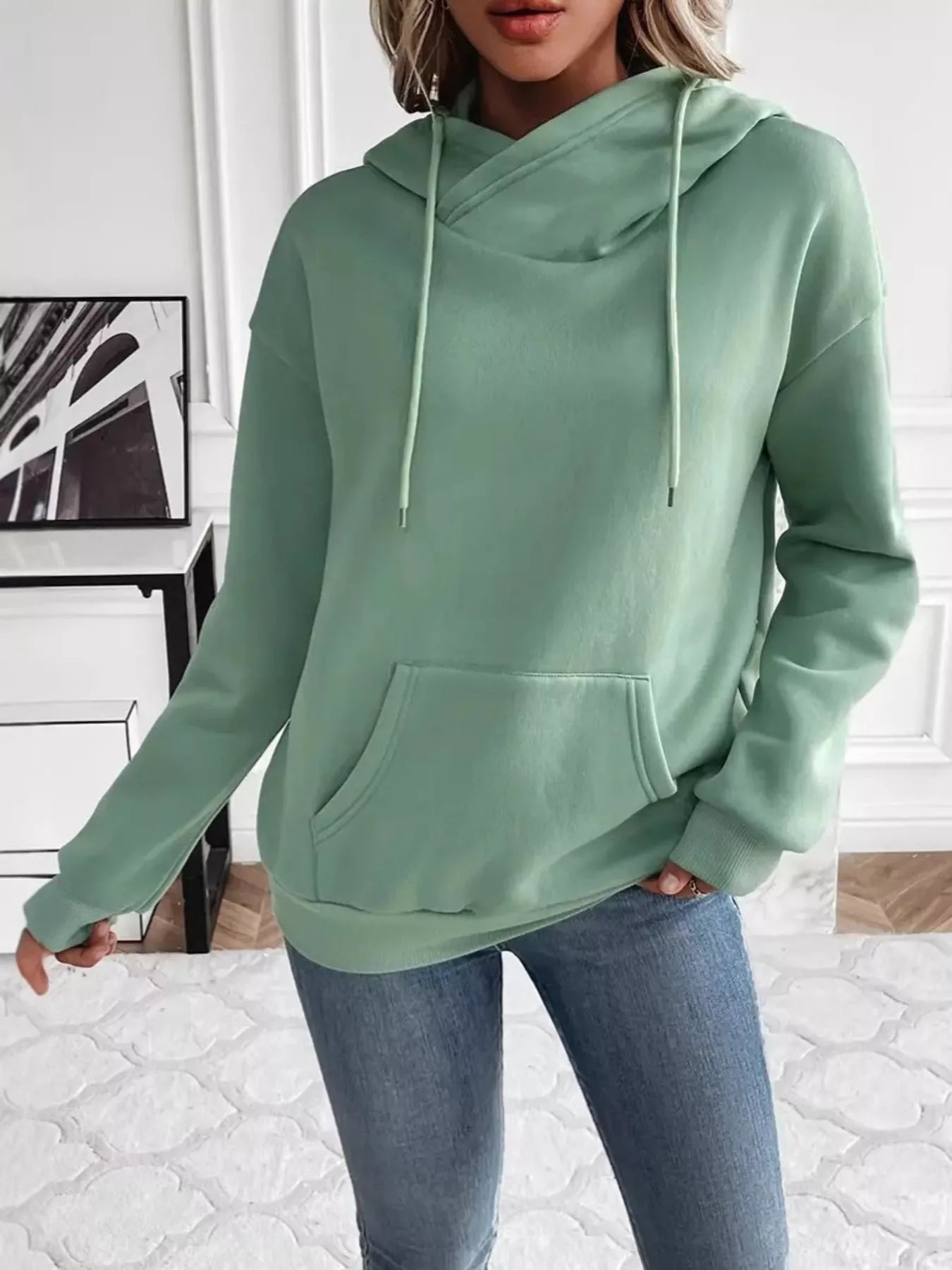Kangaroo Pocket Long Sleeve Drawstring Hoodie