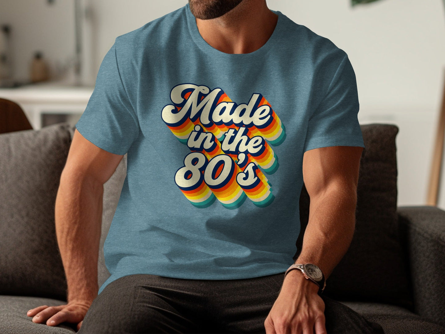 Awesome Made In The Eighties Rainbow Stripes Design T-Shirt