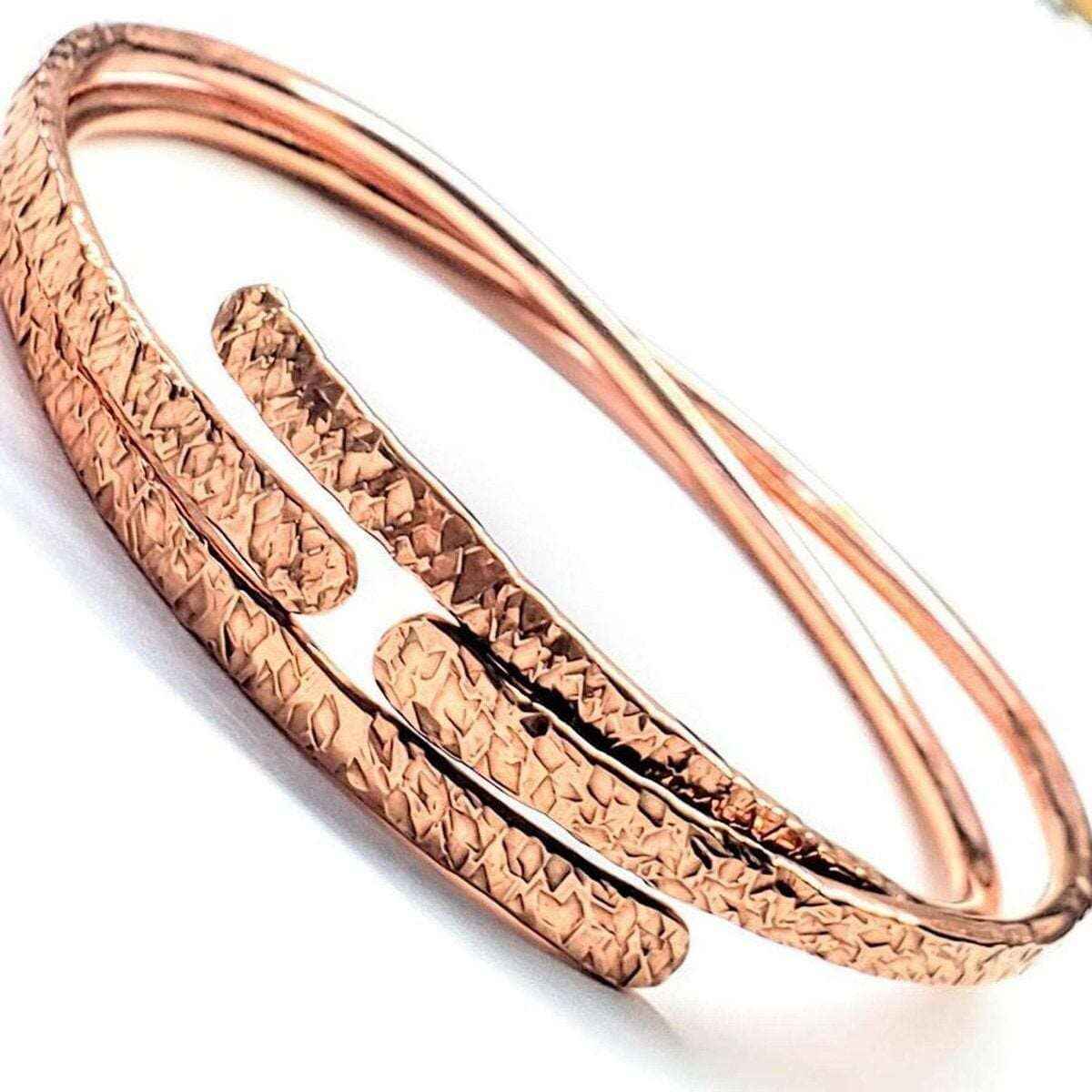 Unisex 8 Gauge Adjustable Hammered Copper Overlap Bangle