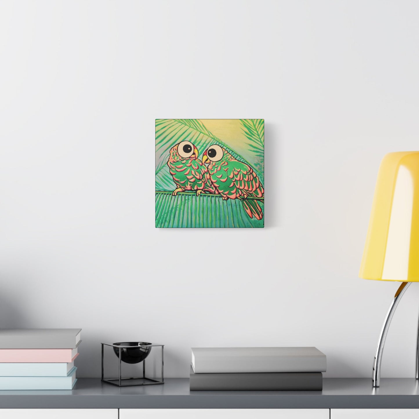 Chatty Cyclops Parrots Original Canvas Art Print, Bird Art, Tropical Vibes