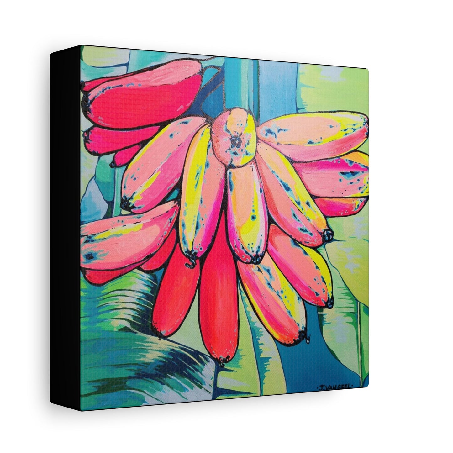 Neon Primitivo Bananas Canvas Print, Original Art Design, Home Decor Wall Art