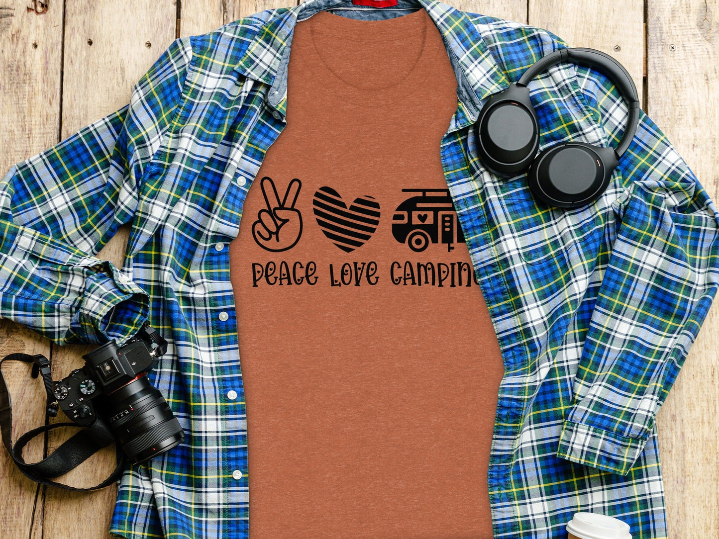 Peace Love Camping Symbol Design Graphic Novelty T-Shirt