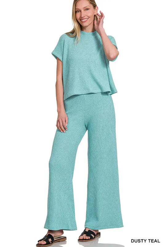 Zenana Sweater Boxy Top & Long Pants Set