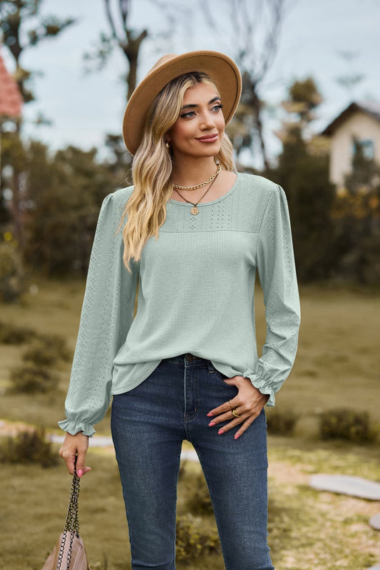 Avery Round Neck Puff Sleeve Blouse