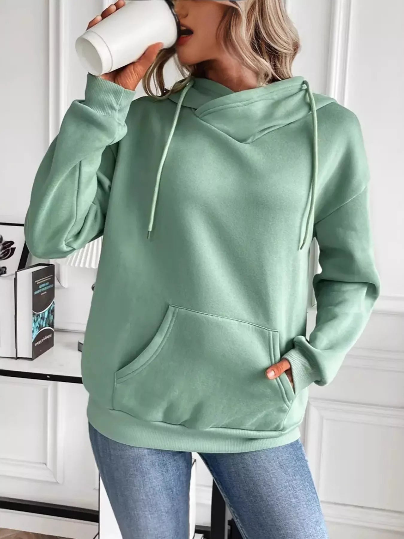 Kangaroo Pocket Long Sleeve Drawstring Hoodie