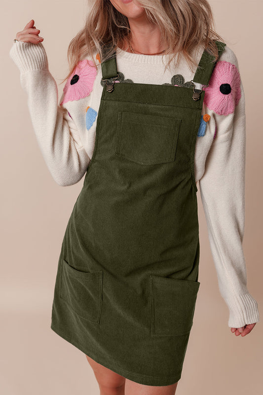 Front Pockets Corduroy Overall Dress