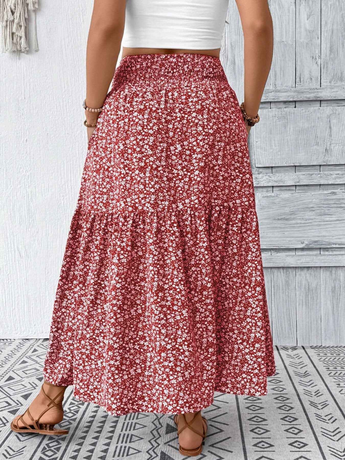 Plus Size Floral Print Tiered Skirt