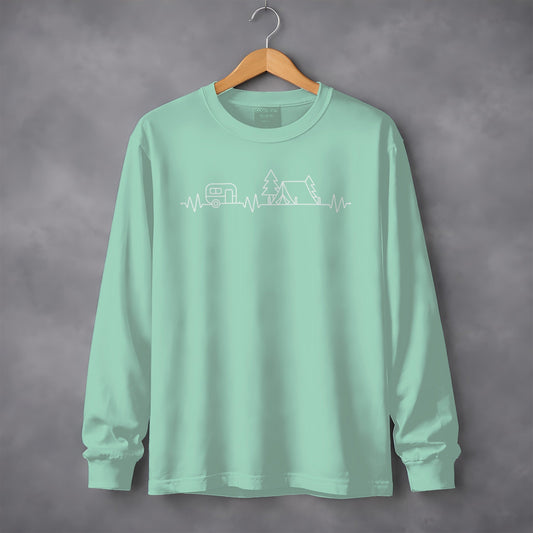 Camping Heartbeat Caravan Tent Adventure Time Long Sleeve T-Shirt
