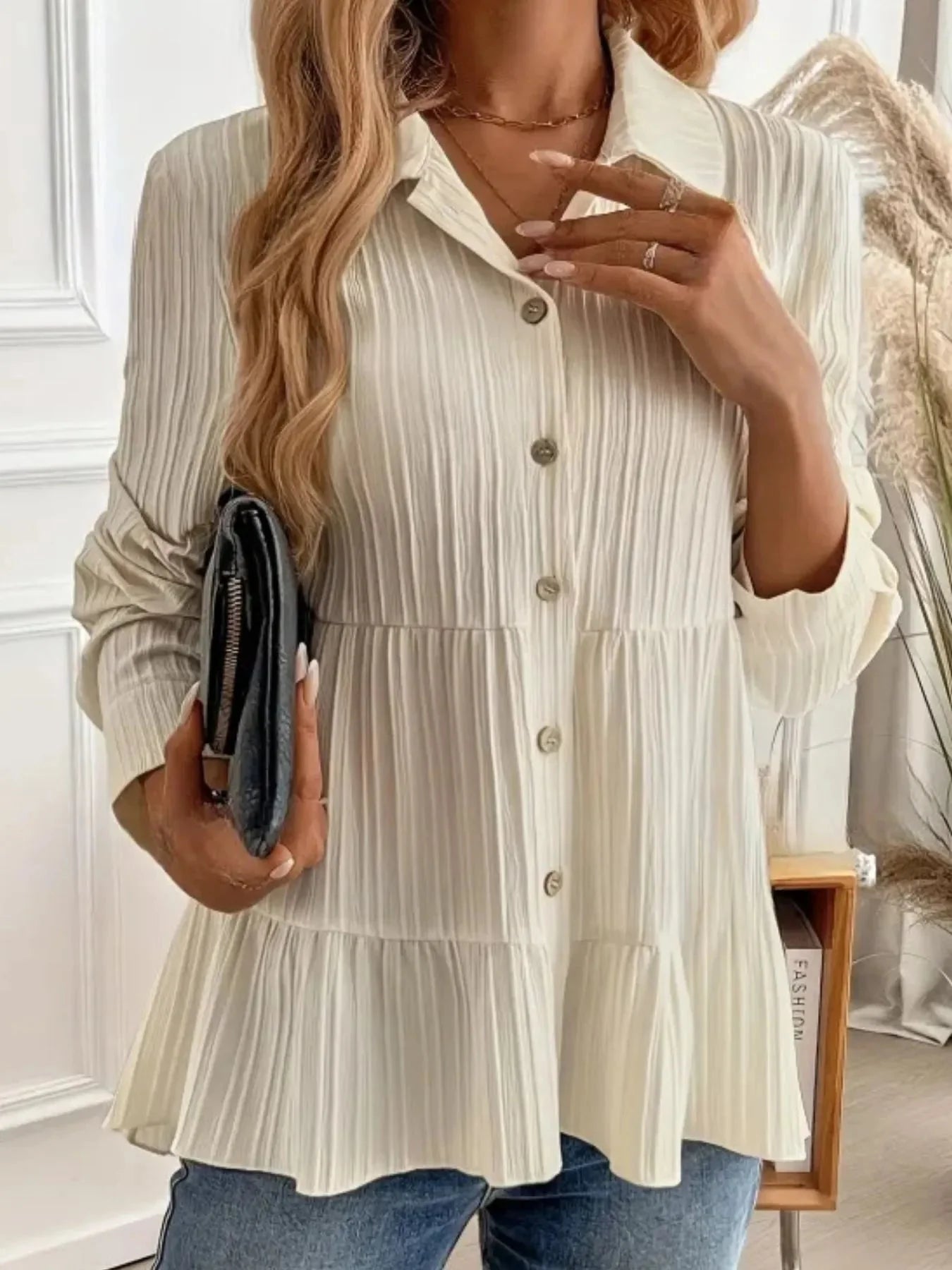 Striped Tiered  Button Down Shirt