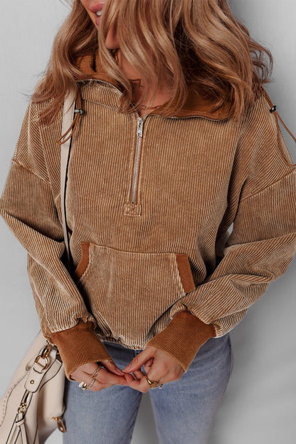 Abigail Kangaroo Drawstring Corduroy Hoodie