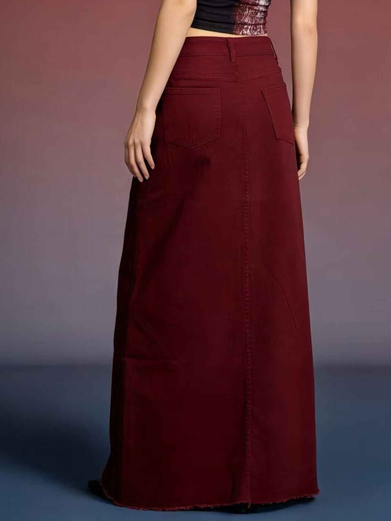 Raw Hem Maxi Denim Skirt