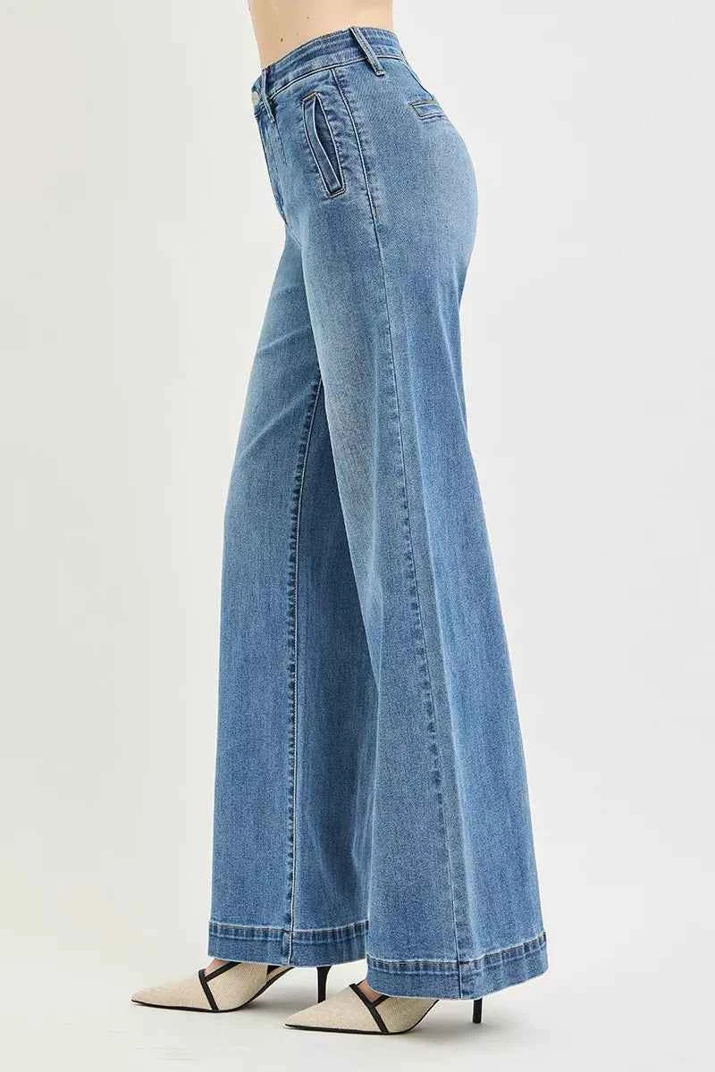 RISEN Tummy Control Elastic Band High Rise Wide Jeans