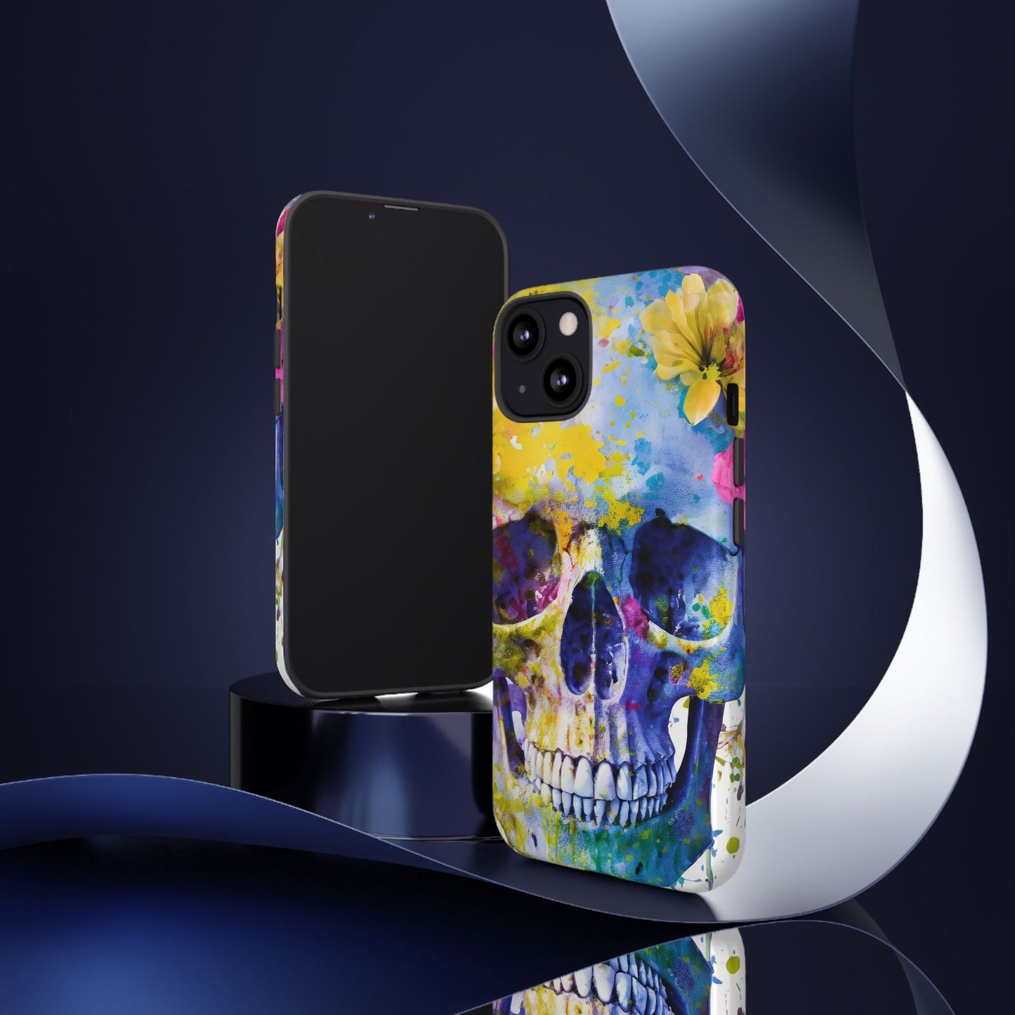 Vibrant Blue Floral Skull Tough Phone Case