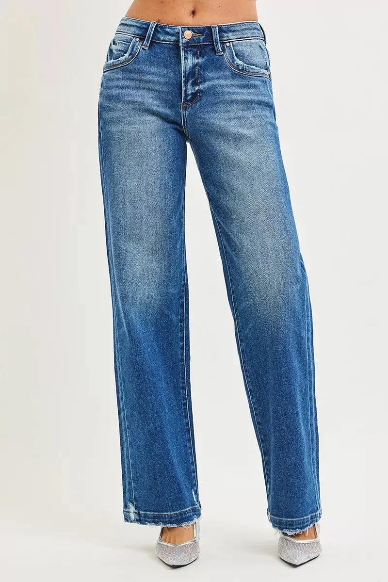 RISEN Jeans - Full Size Slouchy Baggy Jeans with Pocket Side Seam Detail