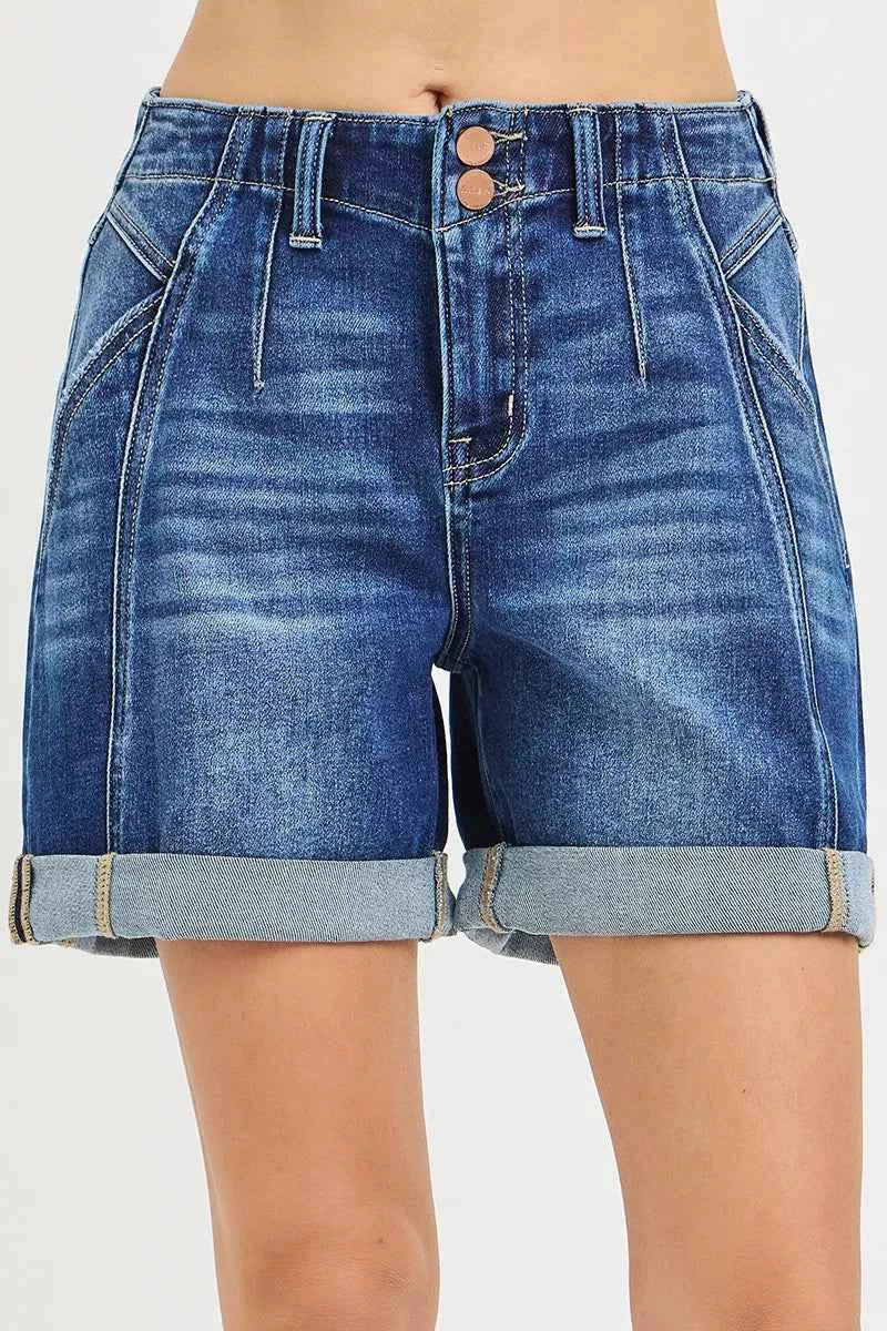RISEN High Rise Seamed Roll Up Shorts