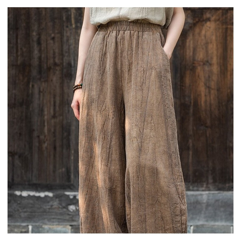 Solid Color Cotton and Linen Lantern Trousers