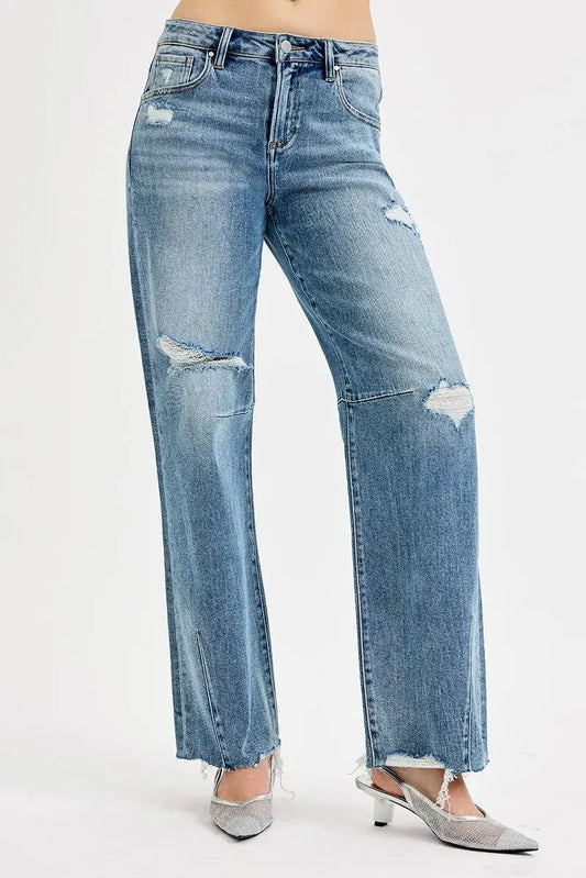 RISEN Jeans - Plus Size Mid Rise Fit Wide Baggy Leg Jeans