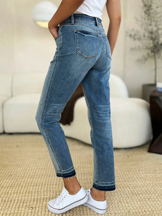 Full/Plus Size Mid Rise Rigid Magic Release Hem Judy Blue Jeans