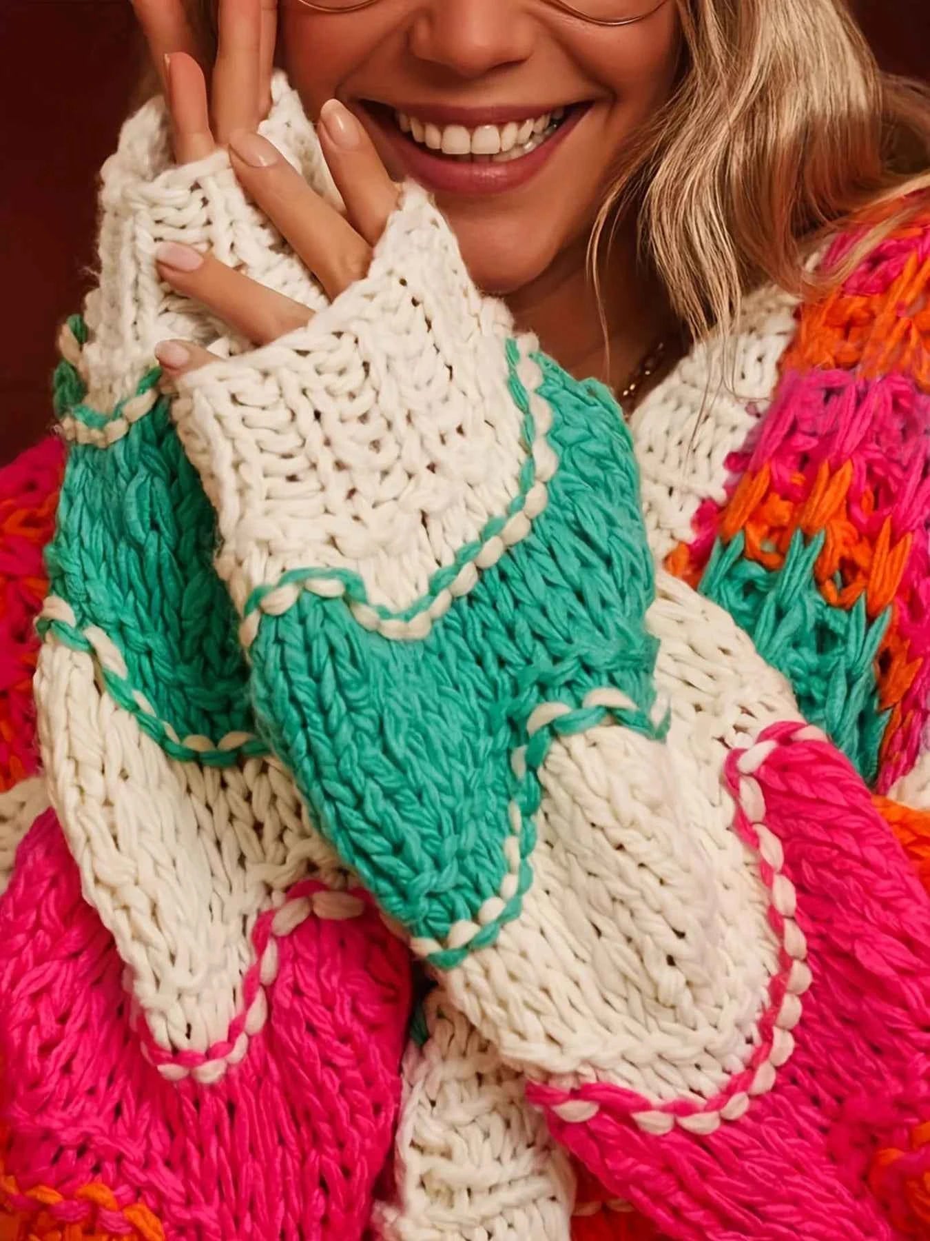Color Block Open Front Cardigan