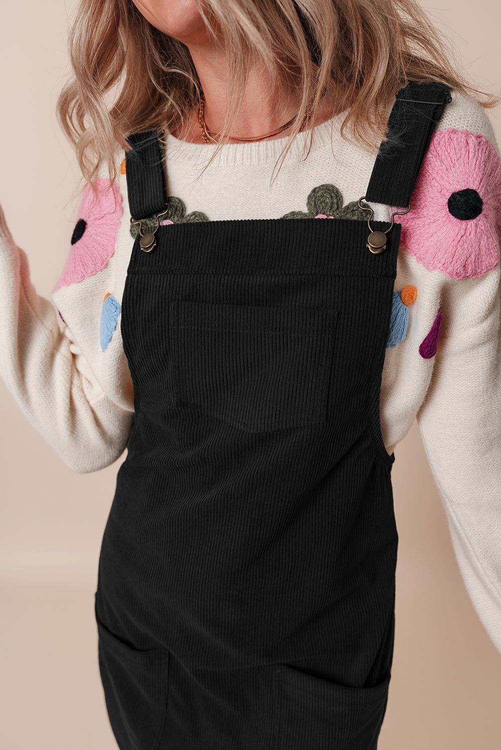 Front Pockets Corduroy Overall Dress