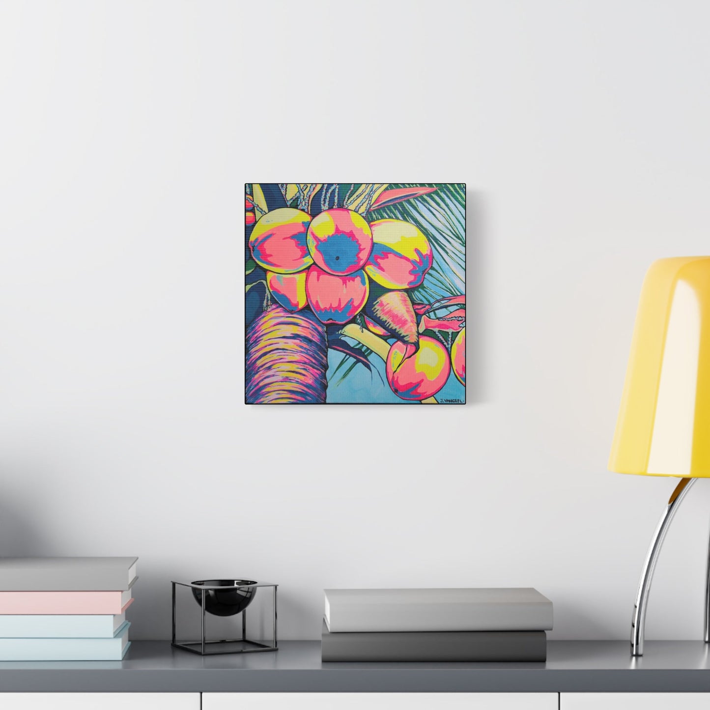 Neon Coconuts Canvas Print, Original Artist Design, Home Decor Wall Art