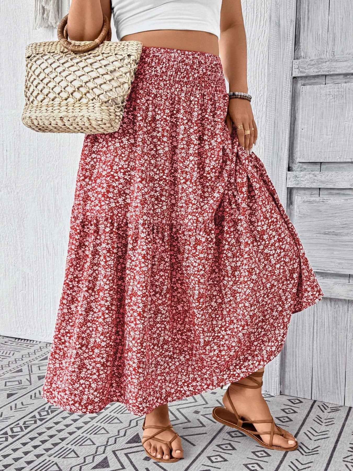 Plus Size Floral Print Tiered Skirt