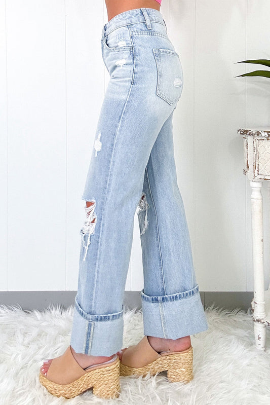 Beau Blue Light Wash Distressed Flare Jeans High Waist