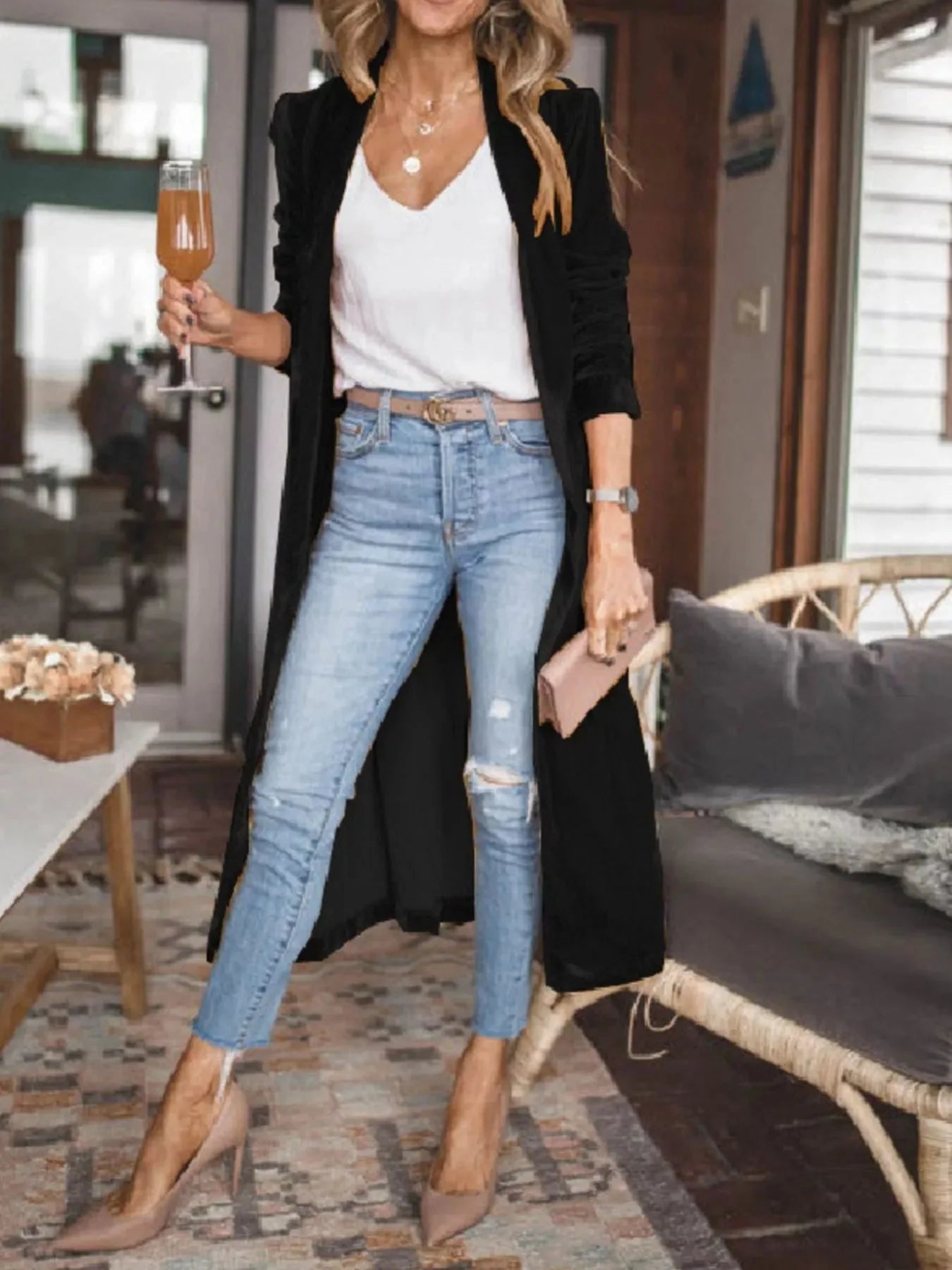 Velvet Luxe Open Front Longline Cardigan