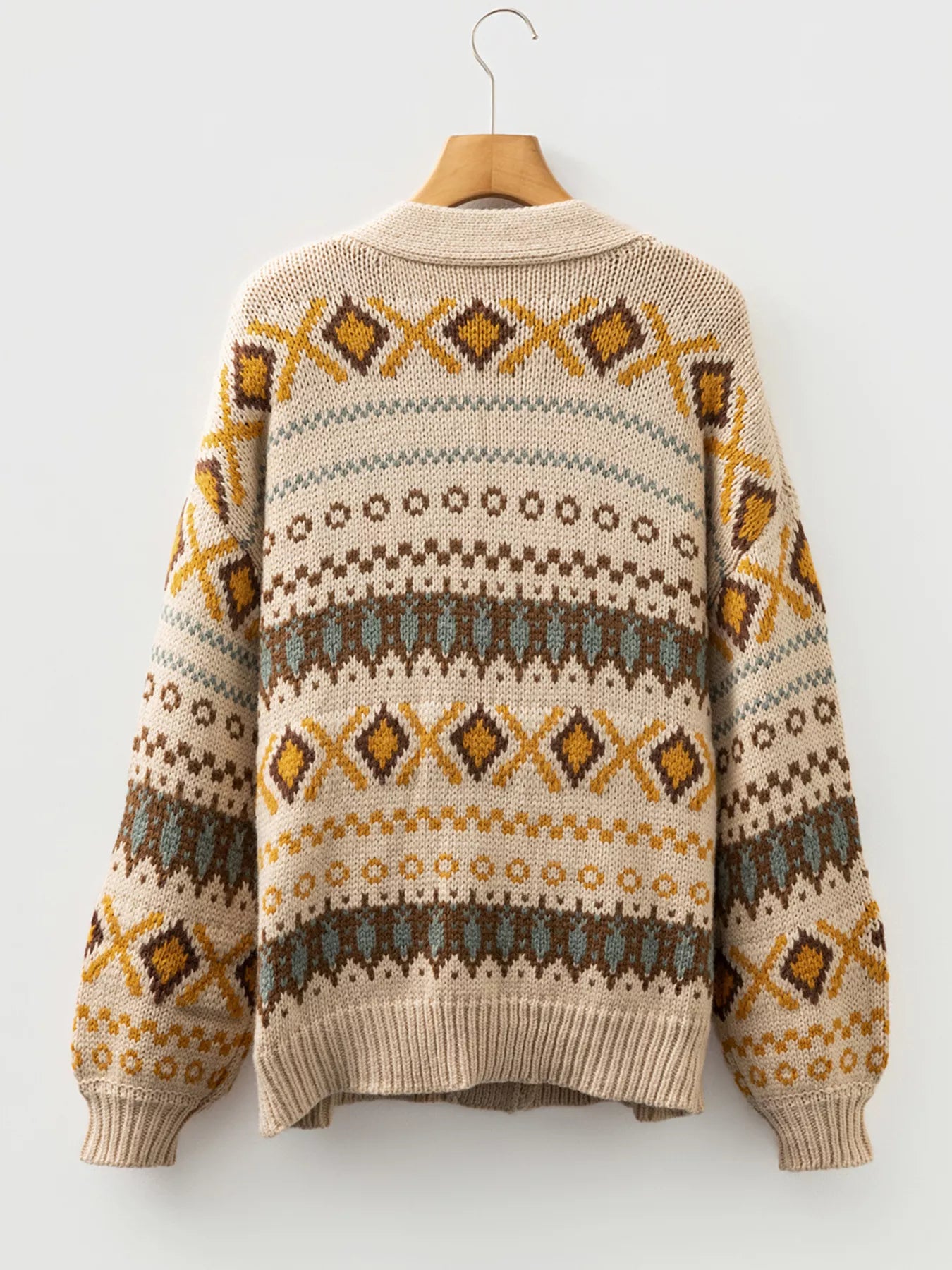 Western Pattern Knitted Button V Neck Cardigan Sweater