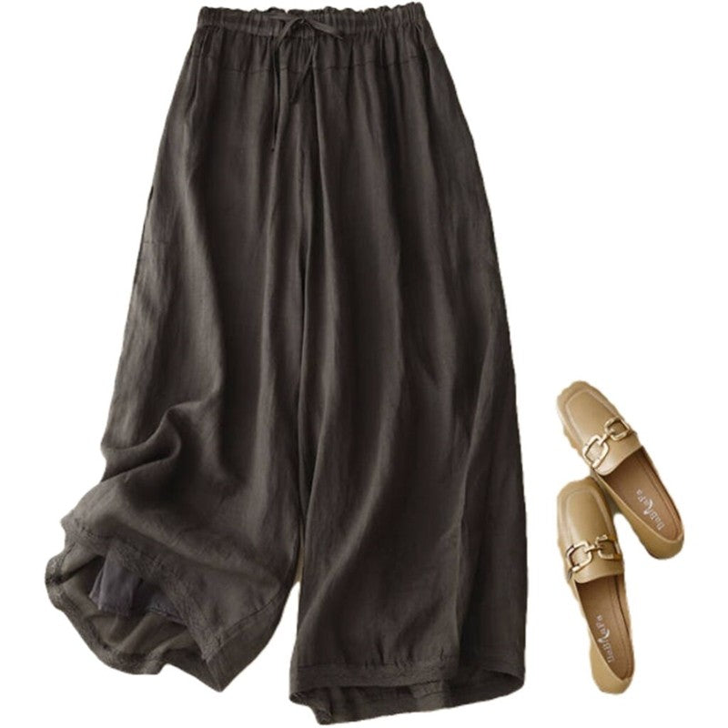 Wide Leg Cotton and Linen Pants in Solid Colors