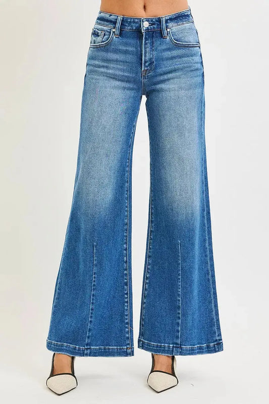 RISEN Jeans - Full Size Mid Rise Wide Leg Jeans with Flared Look