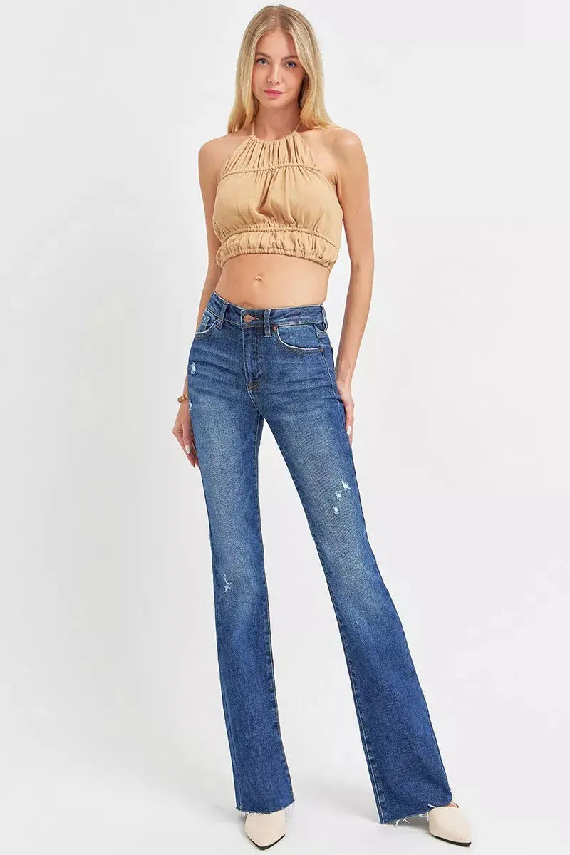 RISEN Jeans - Plus Size Distressed Mid Rise Flare Jeans