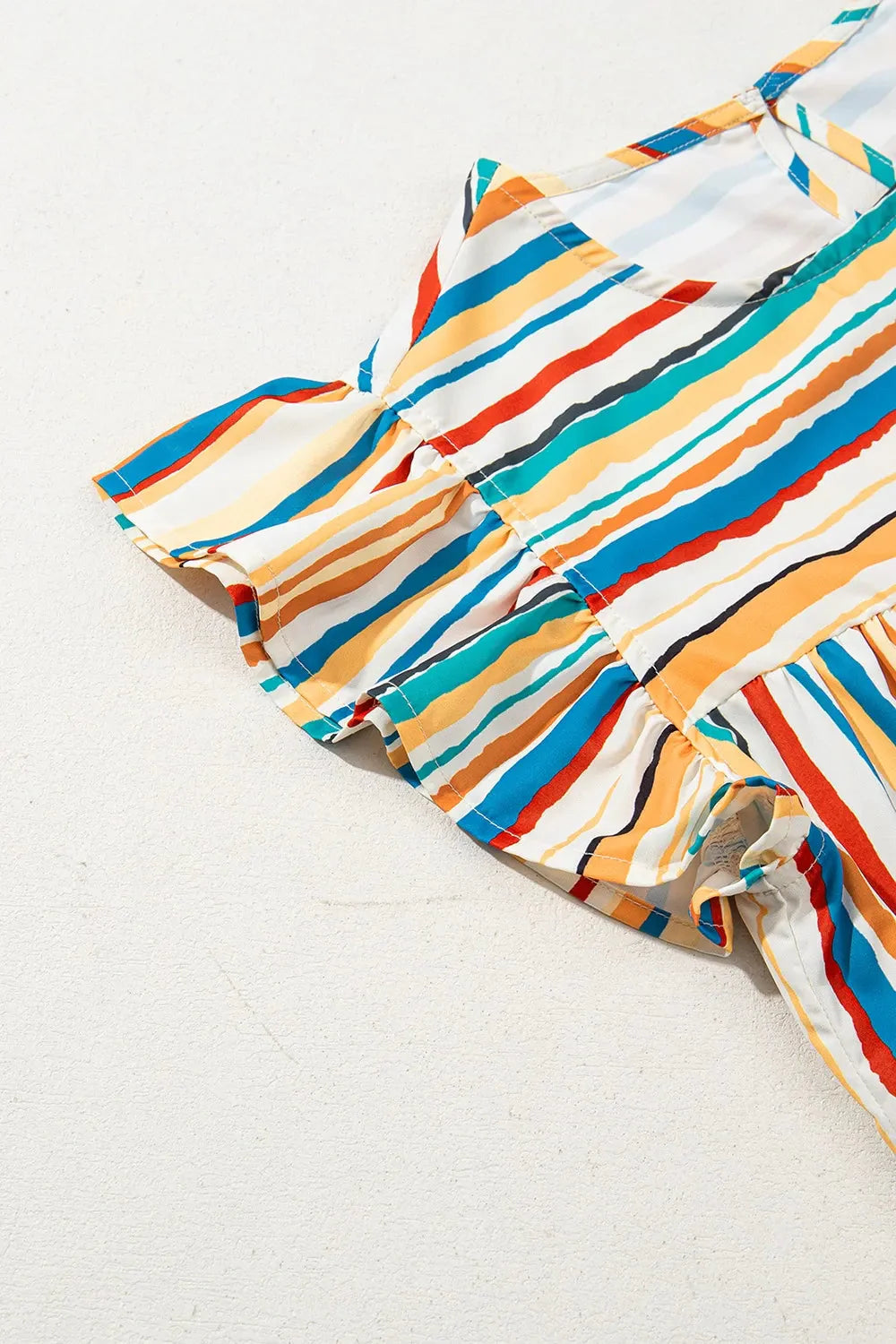 Multicolor Striped Flutter Sleeve Blouse