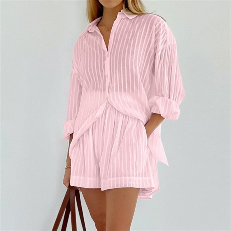 Women's Cotton Long Sleeve and Shorts Two-Piece Pajama Set