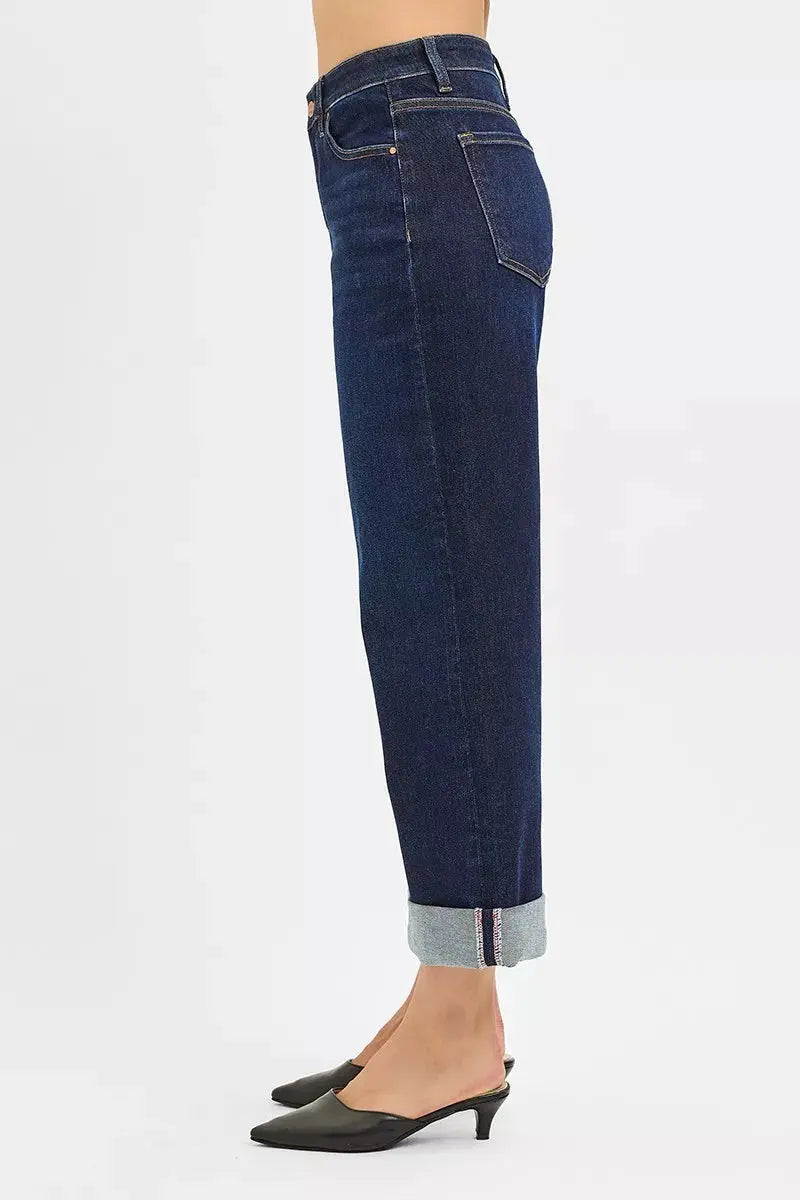 RISEN Jeans - Mid Rise Fit Ankle Wide Roll Up Jeans