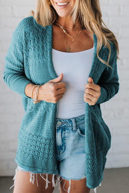 Lapis Mix Pattern Hollow Knit Open Front Cardigan