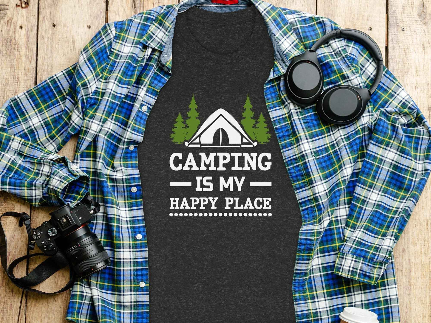 Camping Is My Happy Place Tent And Trees Graphic T-Shirt
