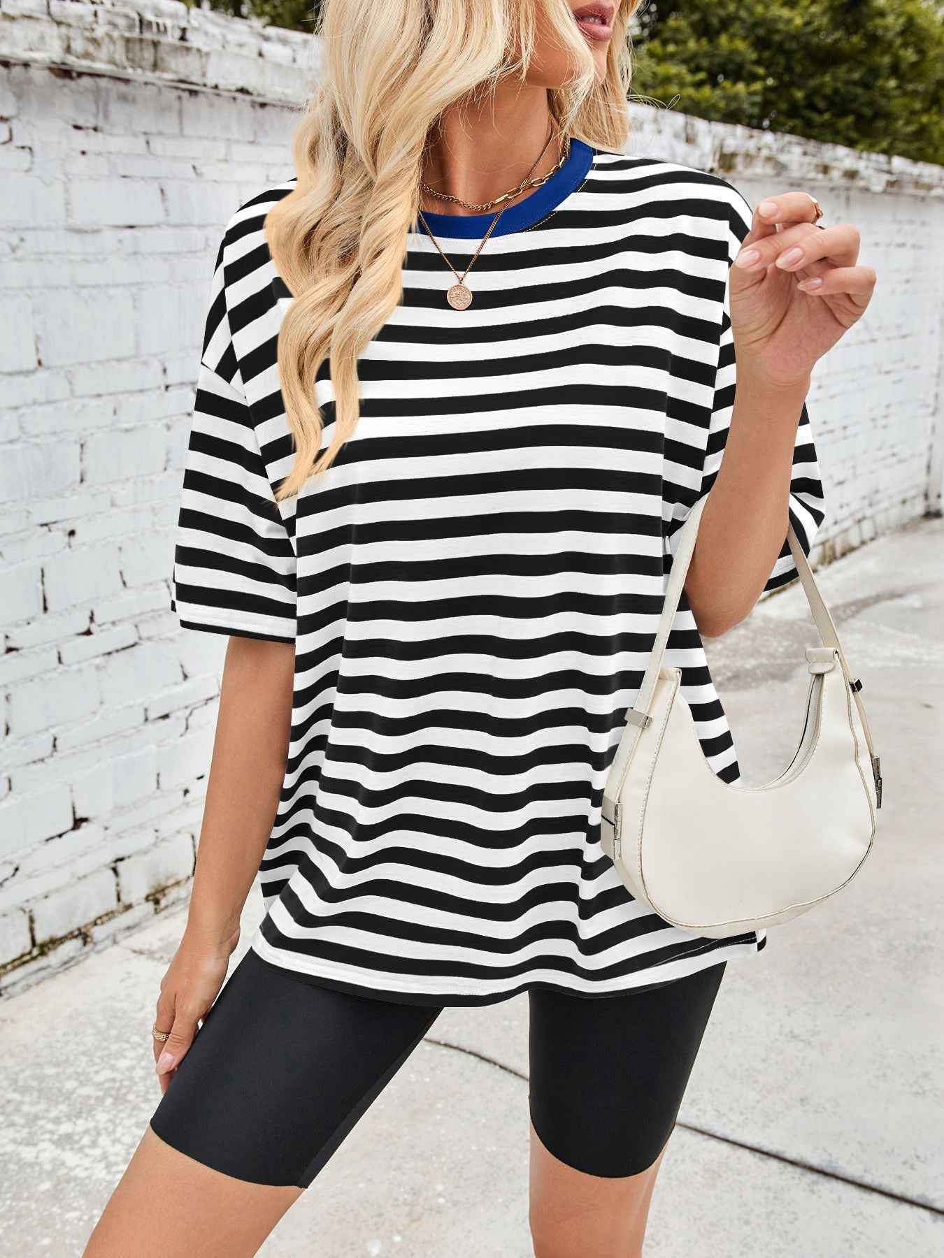 Striped Round Neck Half Sleeve T-Shirt