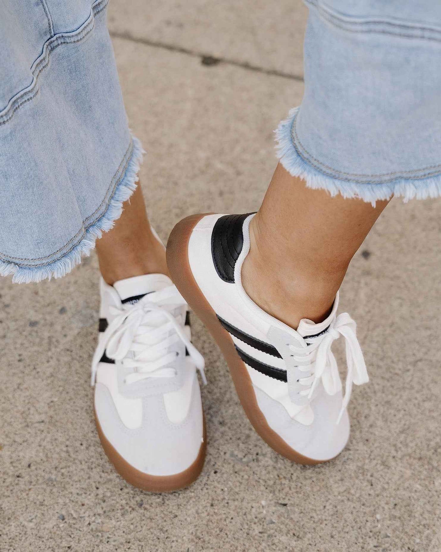 Leah Striped Lace Up Flat Sneakers