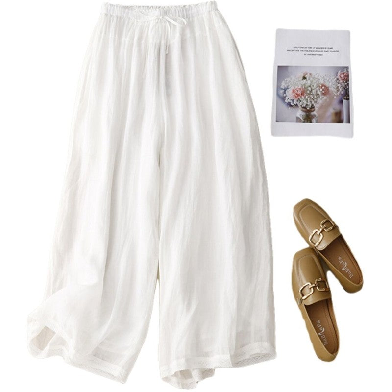 Wide Leg Cotton and Linen Pants in Solid Colors