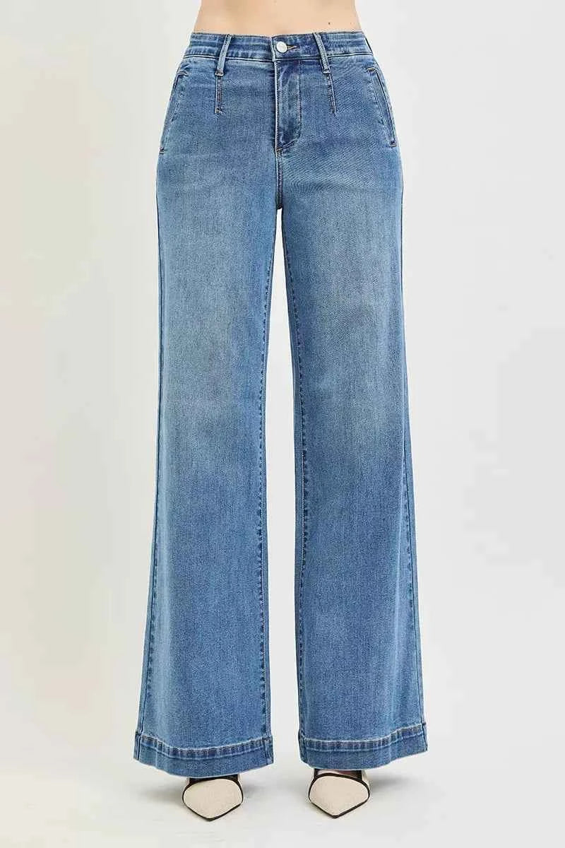 RISEN Tummy Control Elastic Band High Rise Wide Jeans
