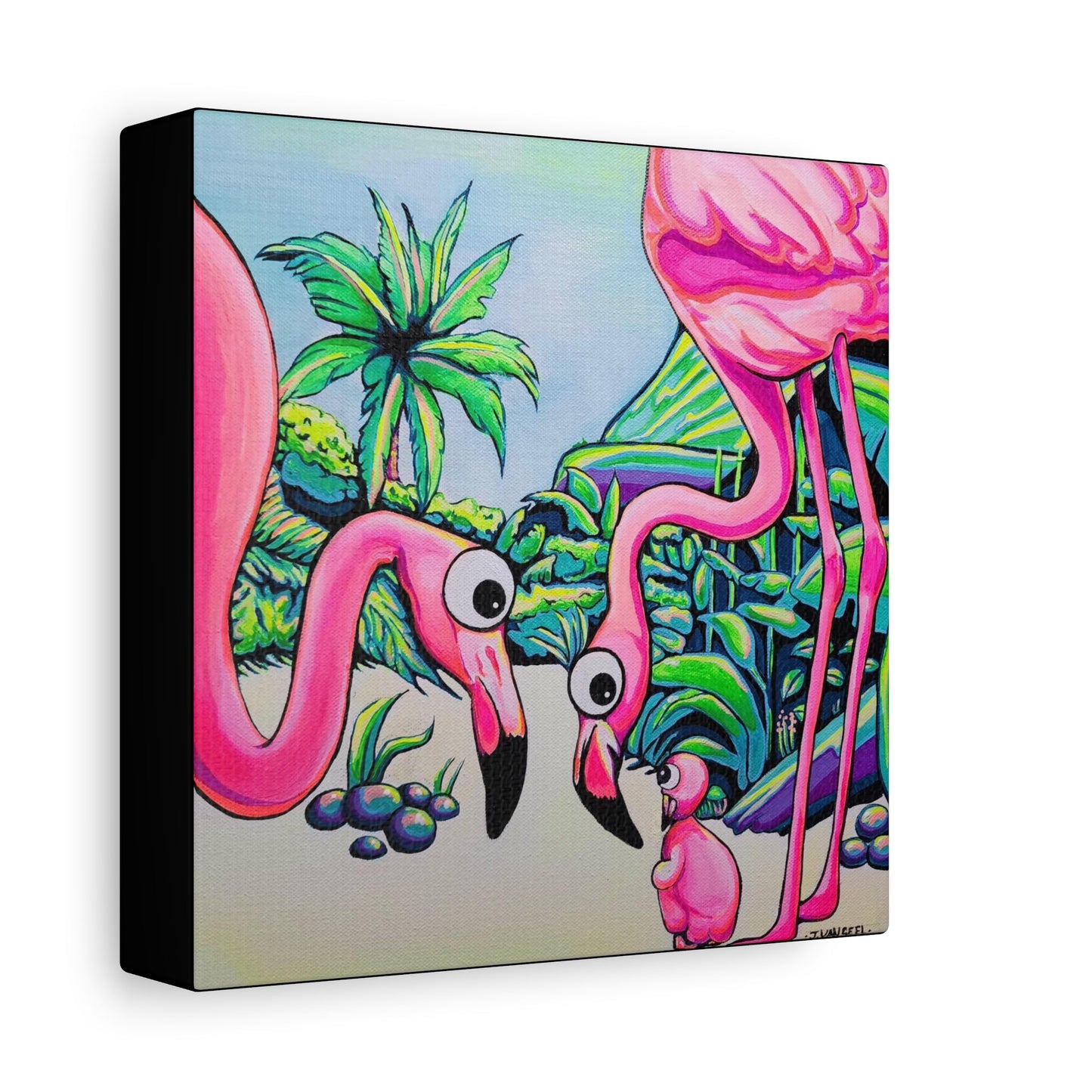 Cyclops Flamingo Family Canvas Art Print, Original Artist Design, Unique Wall Decor
