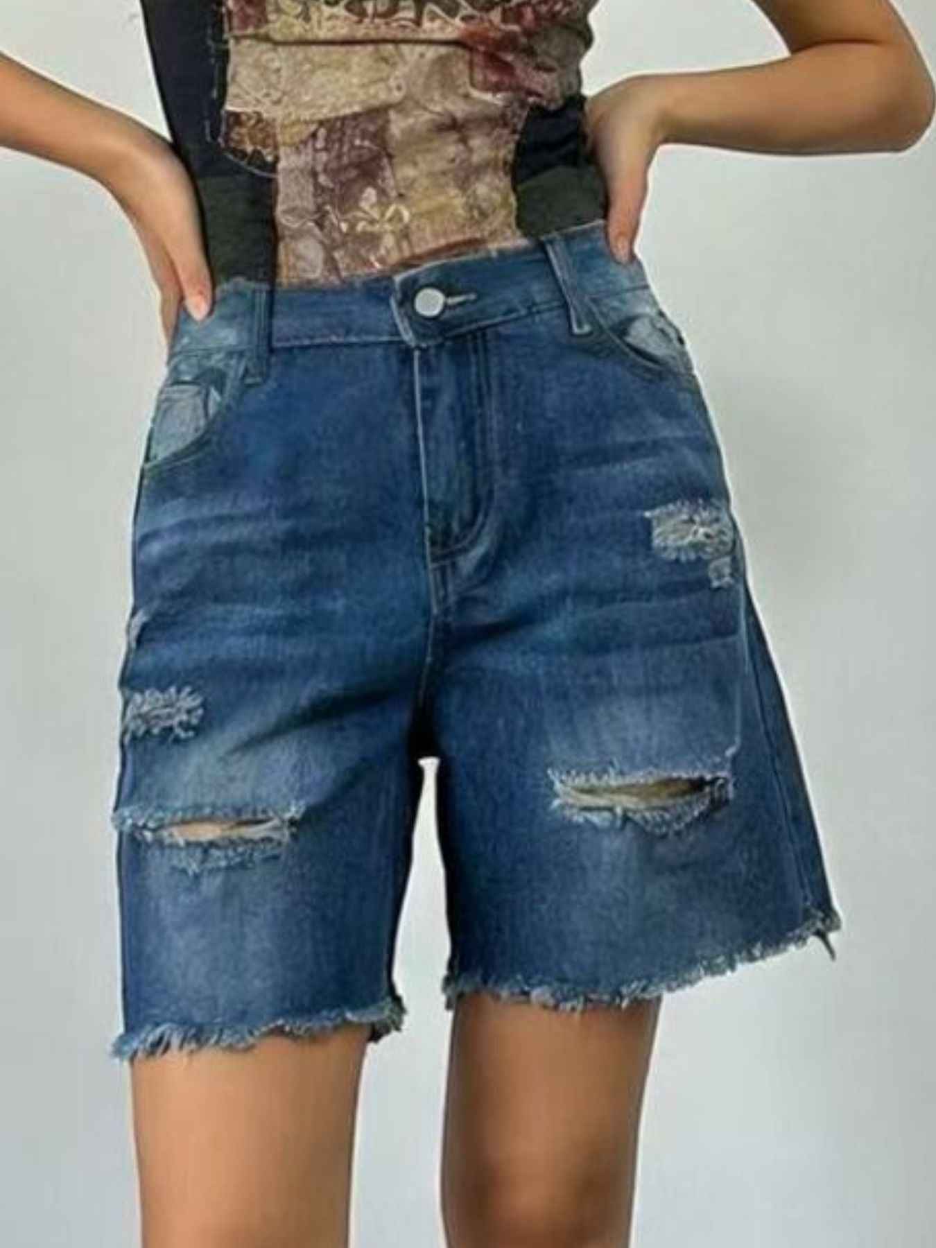Full Size Ripped Frayed Hem Denim Shorts Plus Size
