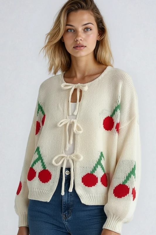 Front tie cherry cardigan